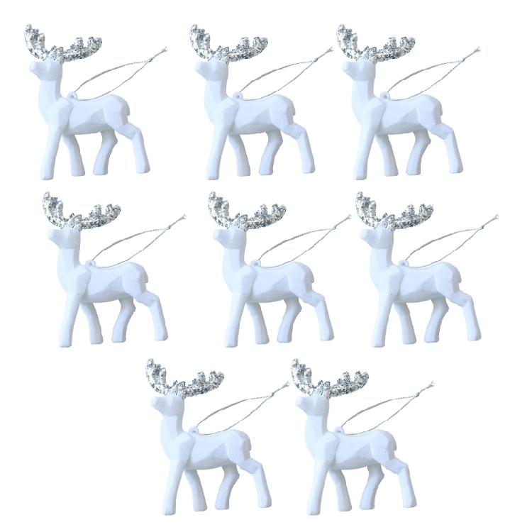 Set of 8 Festives Reindeers Hanging Baubles Tabletop Decoration Deer Shaped Figurines Ornament Holiday Accessories