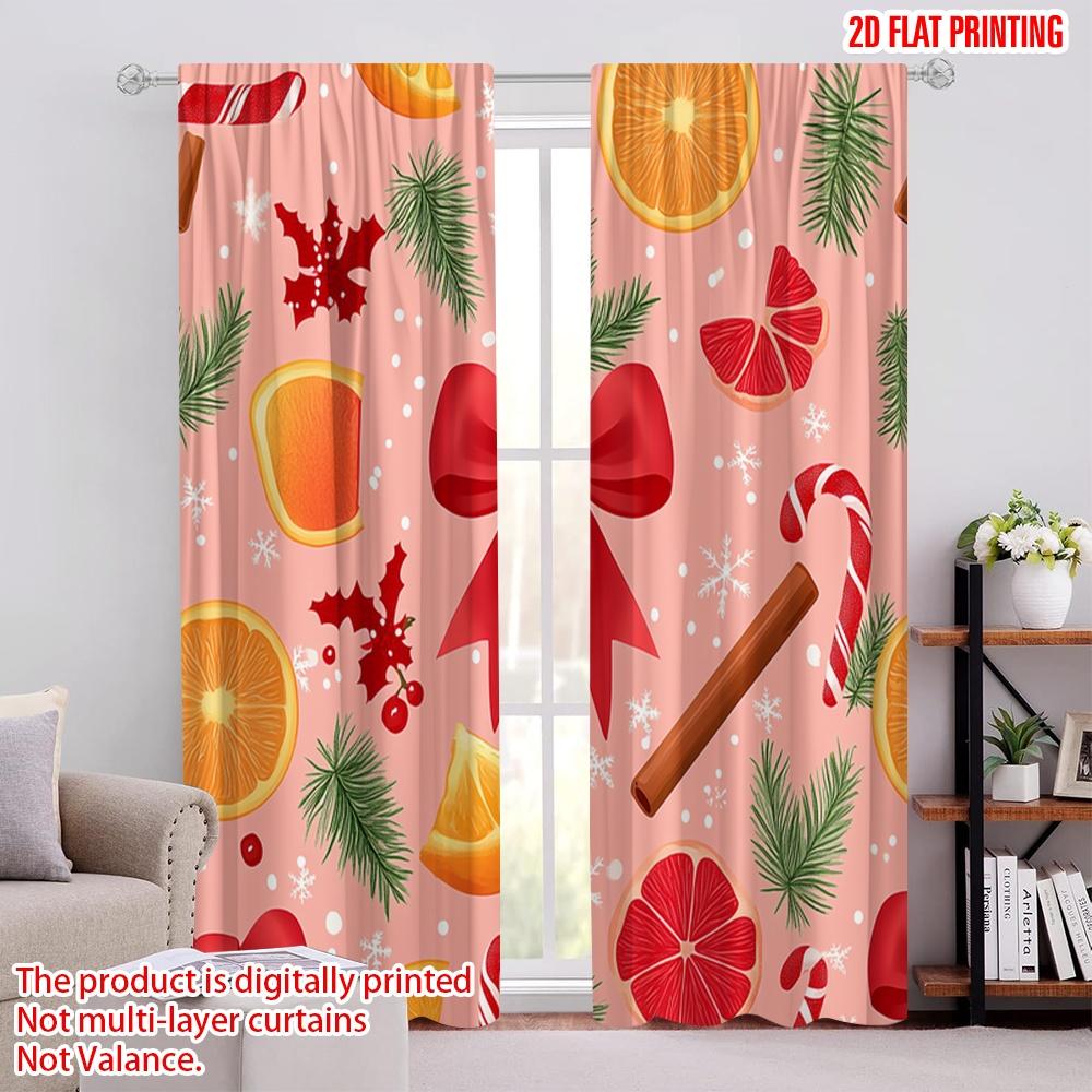 

2pcs,2D plane printing Light Filtering Curtains Christmas Bows Candy Cane Ornaments (4) 100% Polyester (without rod) All Seasons 52.50 × 116.00 cm 2 pcs