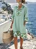 Summer new European and American style V-neck striped loose beach dress casual short sleeve sun protection seaside vacation