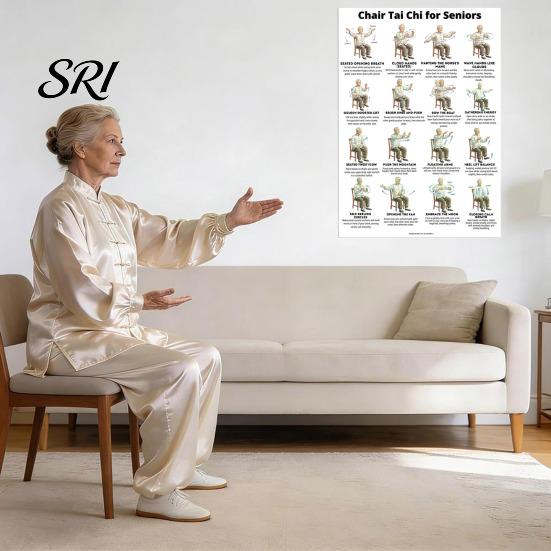 Gentle Chair Workout Routine 3Pcs Tai Chi Posters Seated Canvas Fitness Poster Illustrations Exercise Instructions for Beginners Seniors Senior
