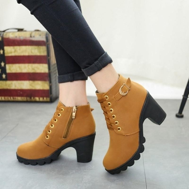 Platform Round Toe Woman Short Shoes Autumn Winter Heeled Booties Comfortable and Elegant Footwear New in Ankle Boots for Women