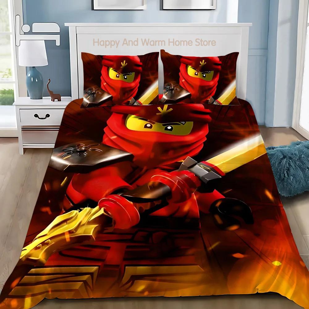 Påslakan Tecknad Spel Kuddfodral Sängkläder Set Pojke Flicka Sovrumsinredning Pojkar-N-Ninjagos-Present Enkel Dubbel Stor Storlek