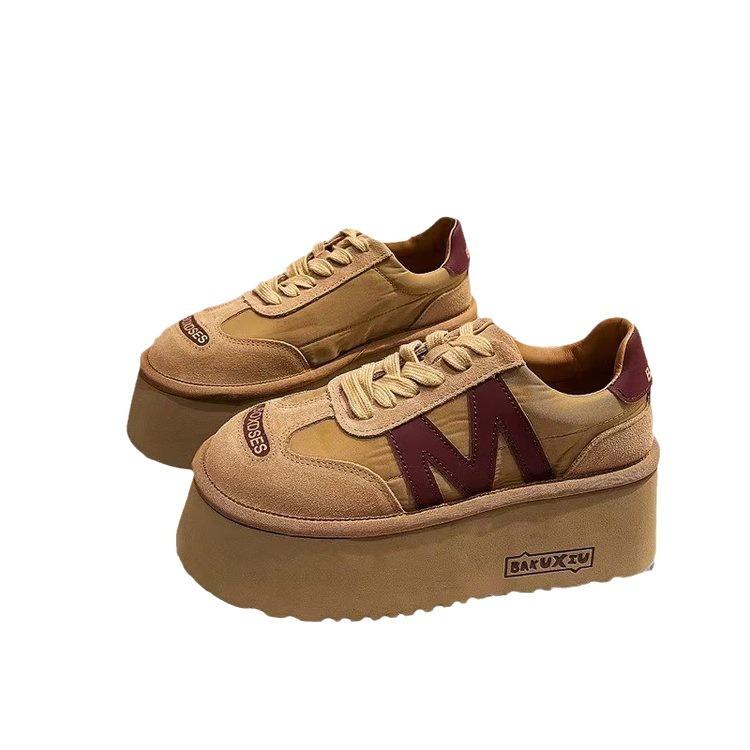 Thick-soled matte leather casual shoes women's 2025 new heightened sole leather patchwork single shoes versatile color matching muffin shoes