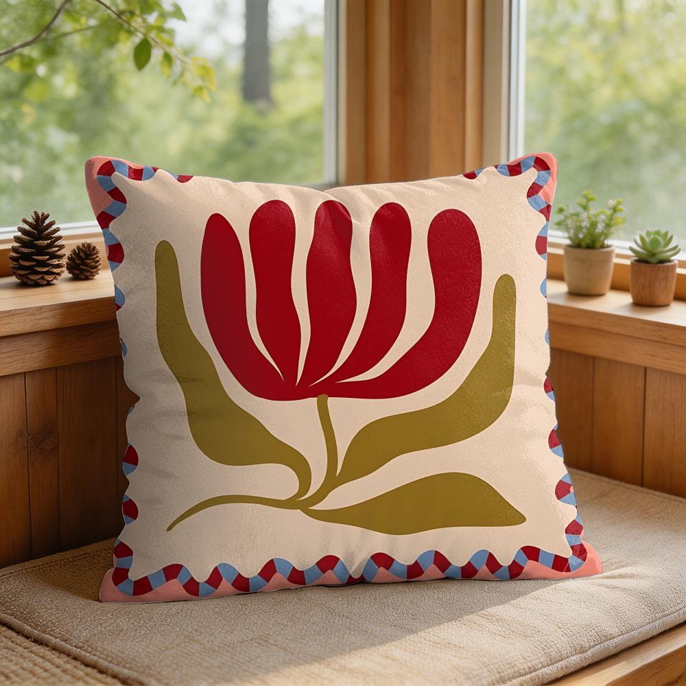 Flower Ins Simple Art Cushion Cover Silky Short Plush Invisible Zipper Dustproof Sofa Pillow Case For Home Decor