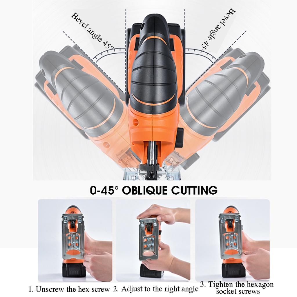 3000PM Cordless Jigsaw Adjustable Woodworking Electric Jig Saw Power Tool with 6000Mah Battery