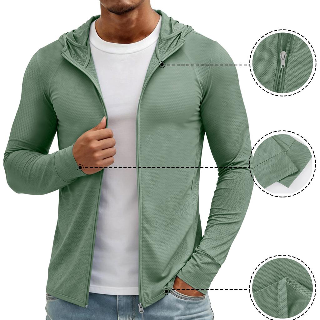 Men's Lightweight UV- Zip Up Hooded Jacket | Thin Sun Coat For Cycling Fishing Hiking