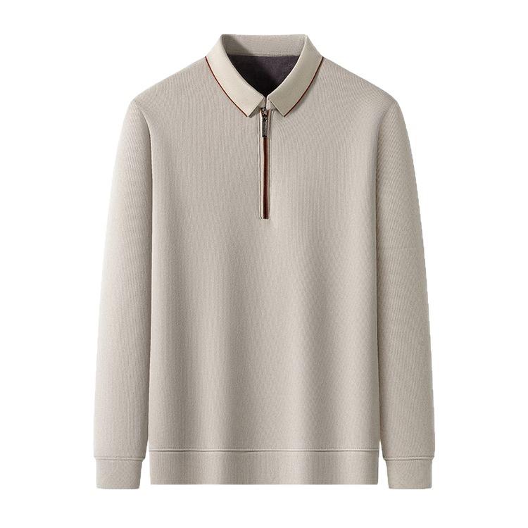 Winter Plush Thickened Sweatshirt for Men with Semi-zipper Design Base Knitted Sweater Lapel Versatile Fashion Sweatshirt for Men