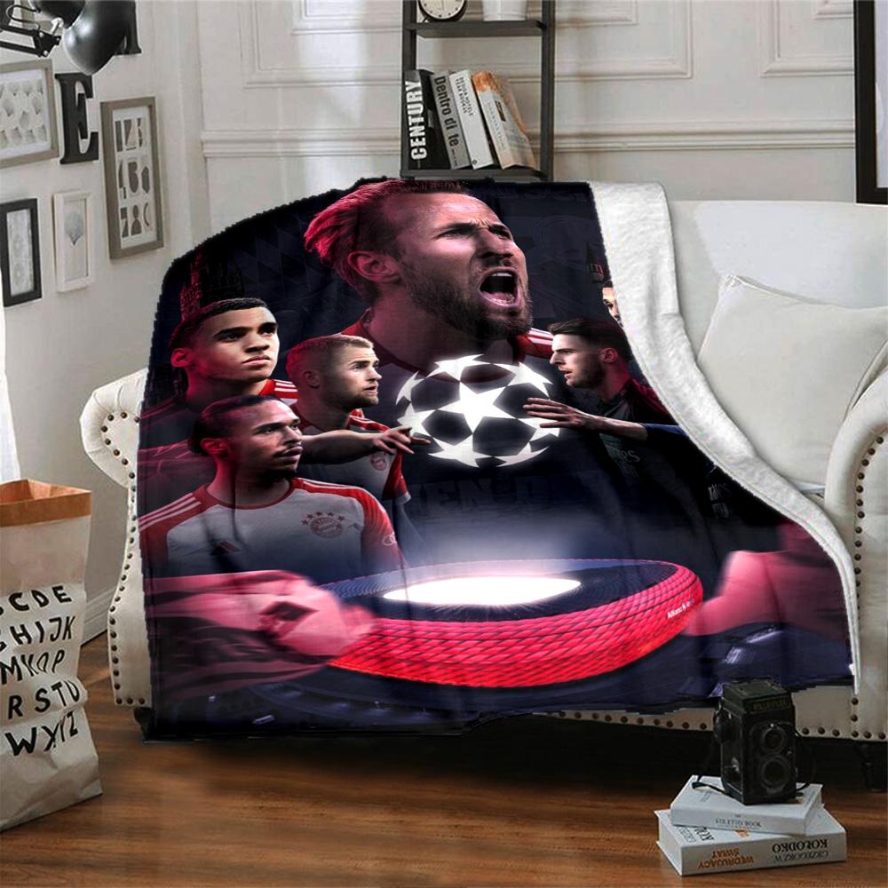 Football Team Star Player Collage Champions League Print Flannel Blanket Dark Background Soft Throw Blanket Soccer Fan Man Cave Decor