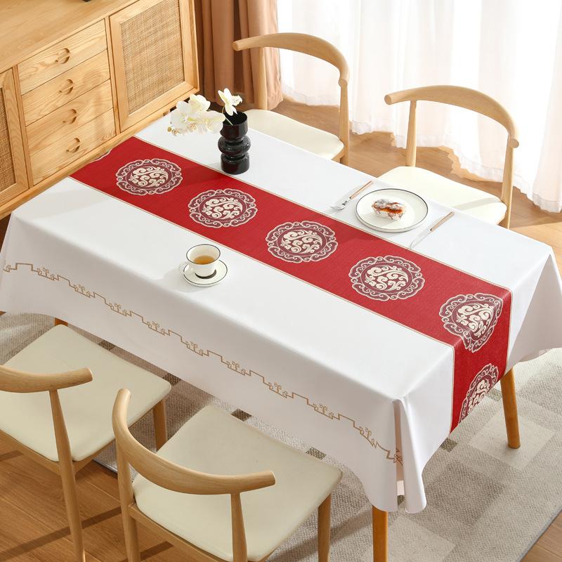 Festive Red Tablecloth Waterproof And Oil-Proof Leave-In Tablecloth New Year'S Tablecloth Coffee Table Cloth Dining Table Cloth