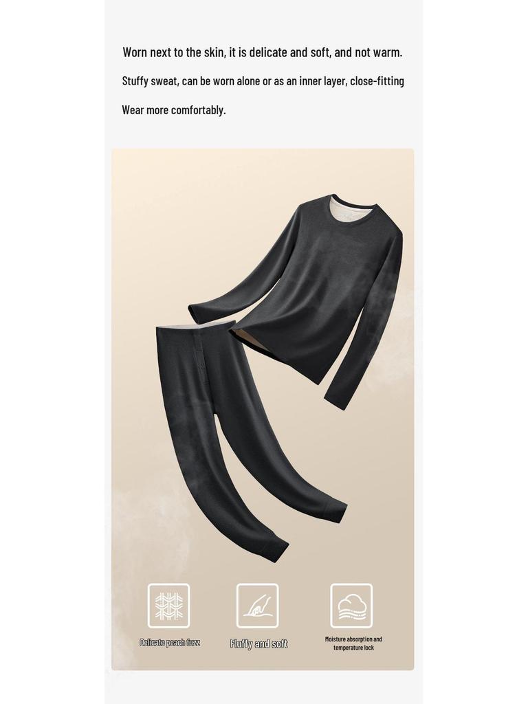 2025 Men's Extra Thick Mulberry Silk & Wool Fleece-Lined Warm Underwear Set for Autumn/Winter