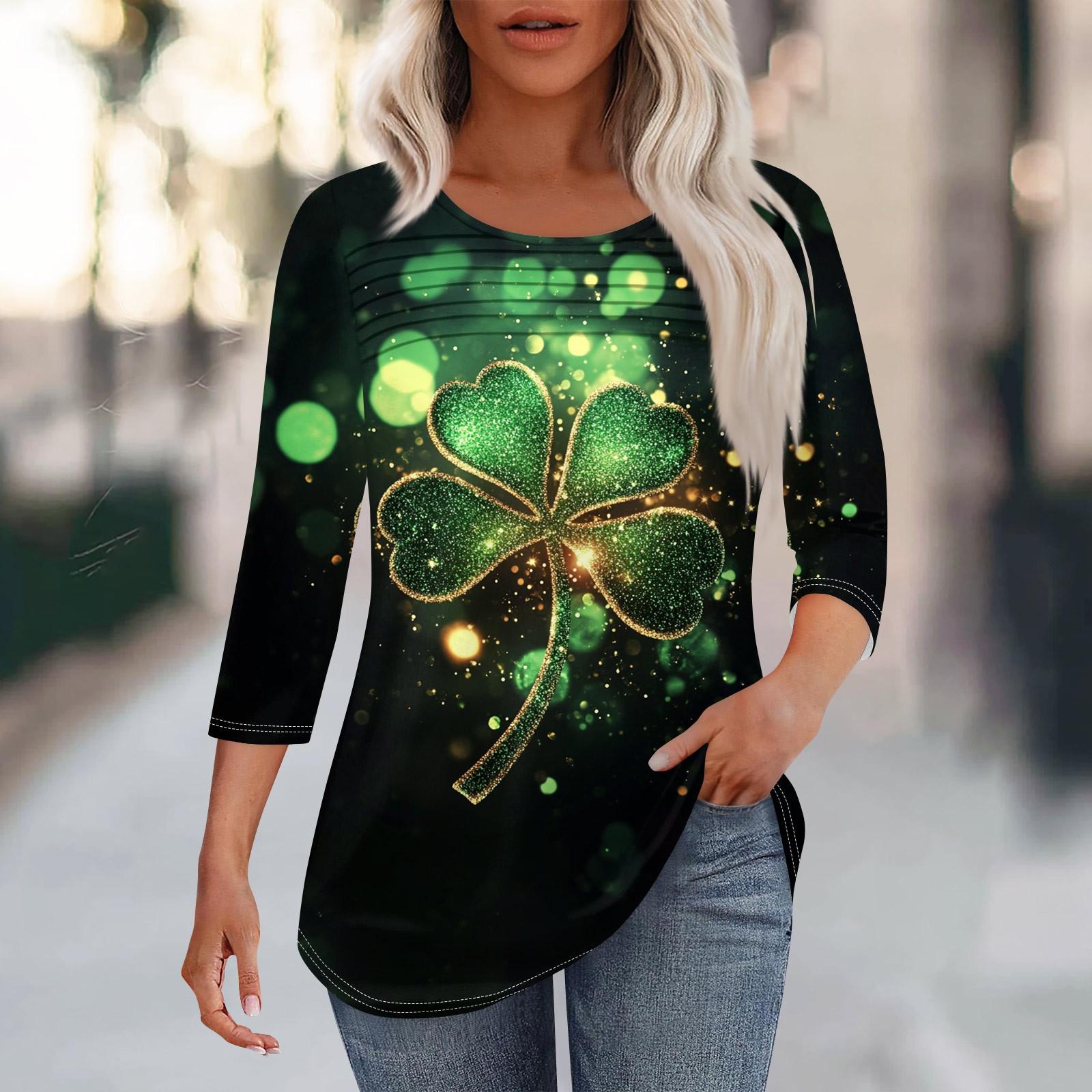 

Женский стильный воротничок со складками спереди. Топ с рукавами 3/4 и принтом ко Дню Святого Патрика L чёрный