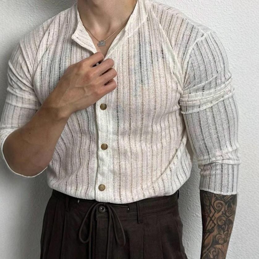 Men S Long Sleeve Knit Cardigan Solid Color Casual Top S белый