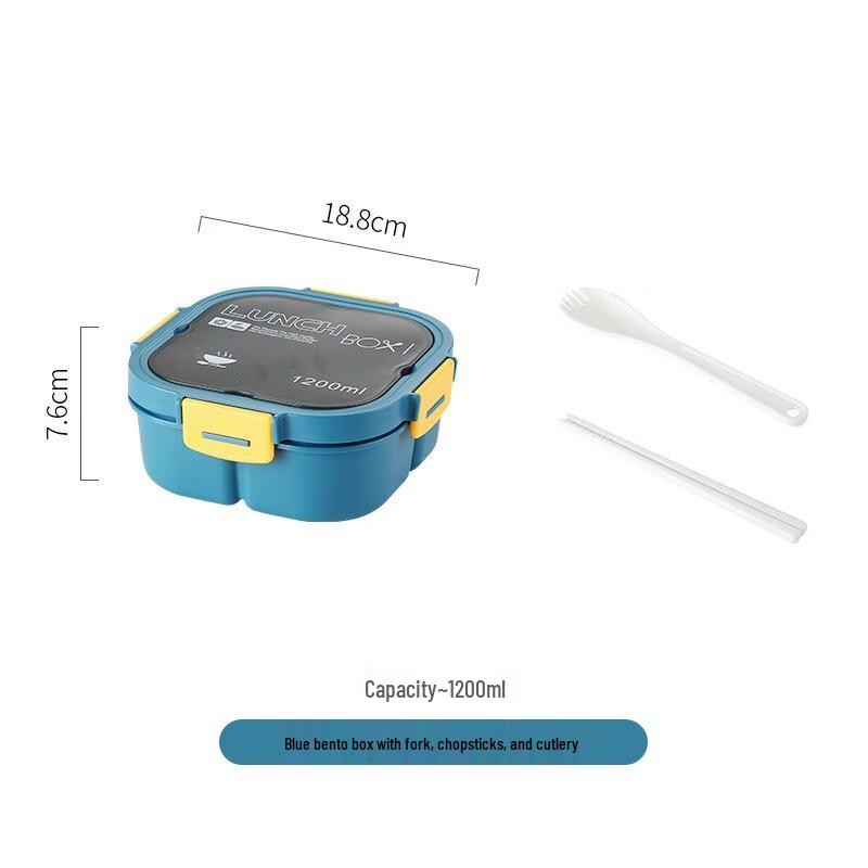 Zhi Shi 1.2L Microwave Meal Prep Lunch Box with 3 Compartments, Blue (2-Pack)