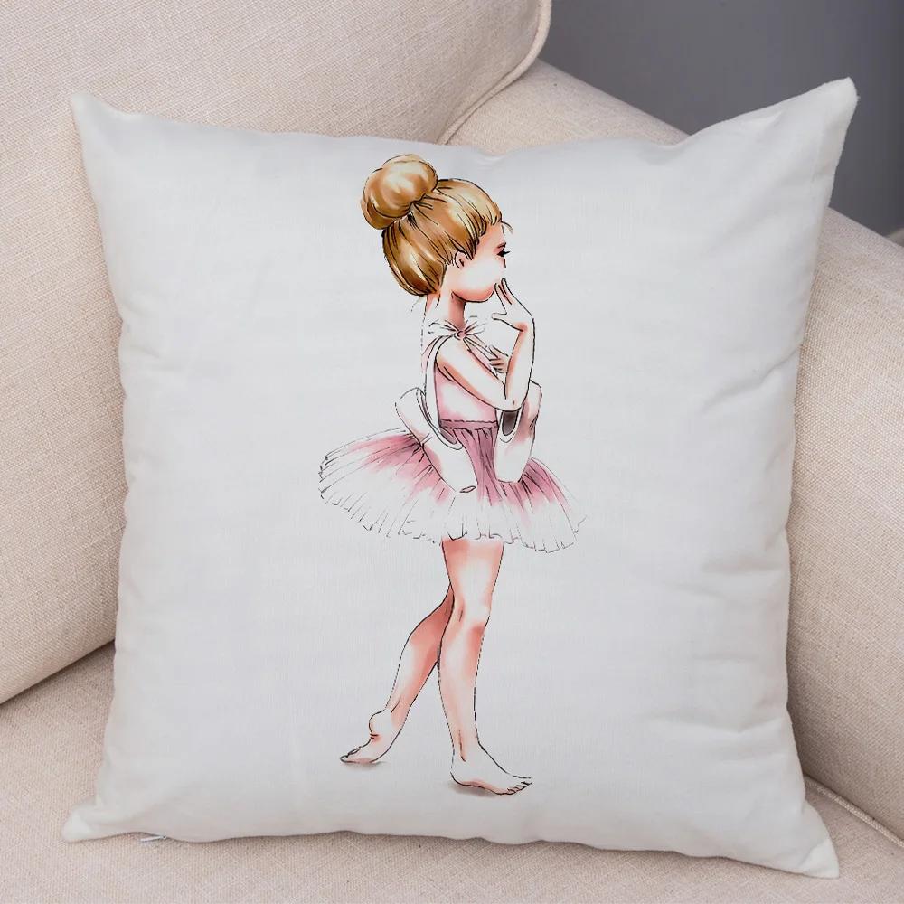 Cute Cartoon Children Pillow Case for Sofa Home Soft Plush Pillowcase Nordic Style Decor Pink Ballet Girl Cushion Cover