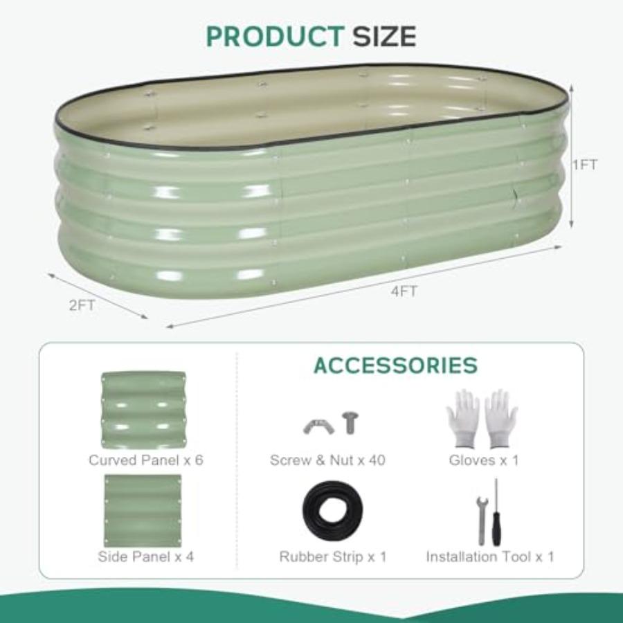 Galvanized Raised Garden Bed 4×2×1ft 2 Packs Planter for Gardening Oval Metal Box with Safety Edging and Gloves for Vegetables