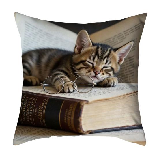 Realistyczna poszewka na poduszkę z kotem 18x18 cali Wzór kota Poszewka na poduszkę dekoracyjną Urocza poszewka na poduszkę z kotkiem do dekoracji domu Kanapy Sofy Salonu Sypialni