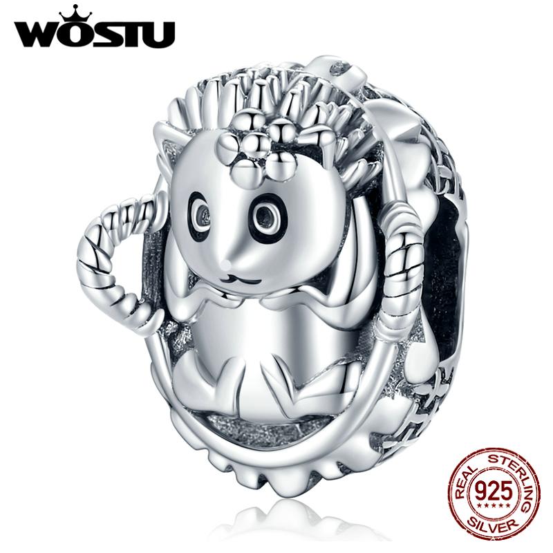 

WOSTU Изысканная детская цветочная корзина с ежиком из стерлингового серебра 925 пробы, очаровательные бусины, подходят к оригинальному браслету, подвеске, ювелирные украшения 925 silver