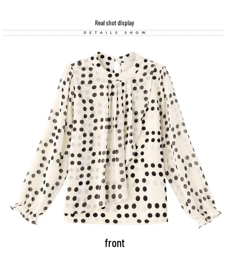 Women's Autumn 2024 Polka Dot Chiffon Blouse: Chic, Age-Reducing, Loose Fit French Top