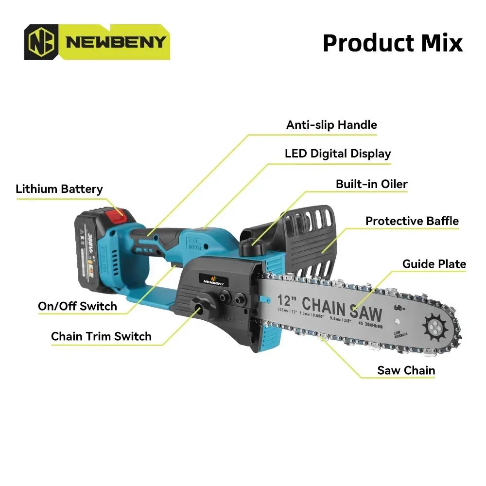 Newbeny 12 Zoll Bürstenlose Elektrische Säge 18000 U/min Akku Tragbar Garten Holzbearbeitungswerkzeug Maschine Für Makita 18V Akku