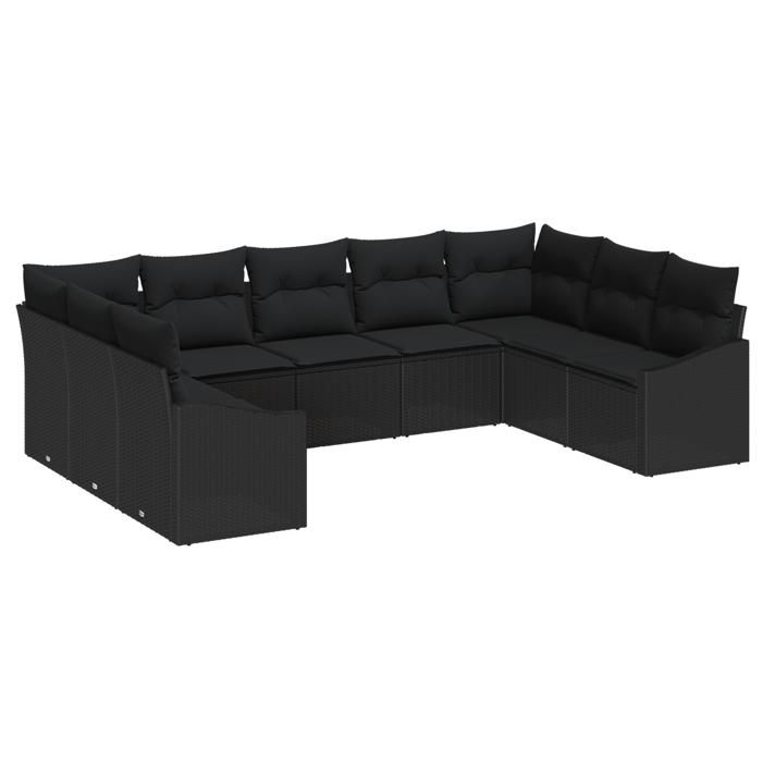 VidaXL Ensemble de salle à manger de jardin 9 pièces avec coussins en poly rattan noir 3355552