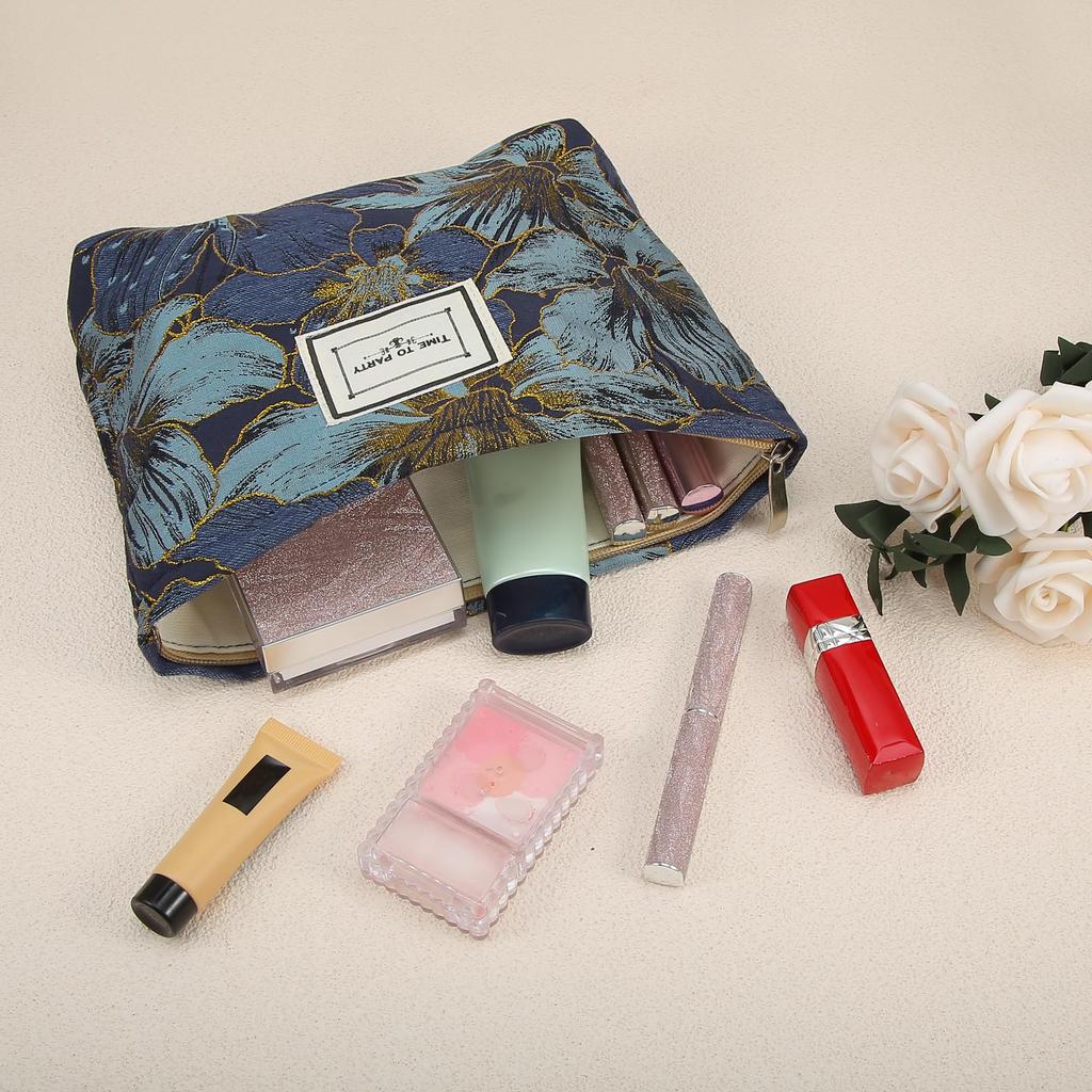 VOCOSTE Canvas Cosmetic Large for Coin and Deep Blue Pouch, Capacity, Women, Purse, Foundation, Lipstick, Brushes,