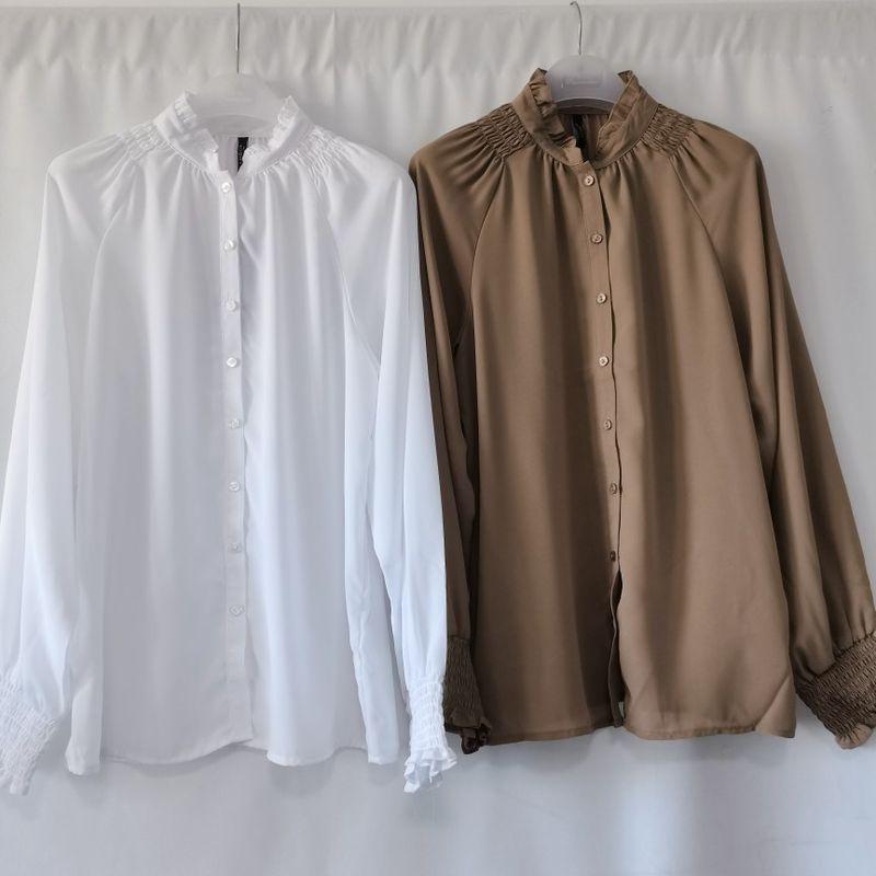 Export Japanese Original Cut Label Stand Collar Ruffled Flare Sleeve Short Sleeve Shirt Accessible Luxury Fancy Professional Bottoming Shirt