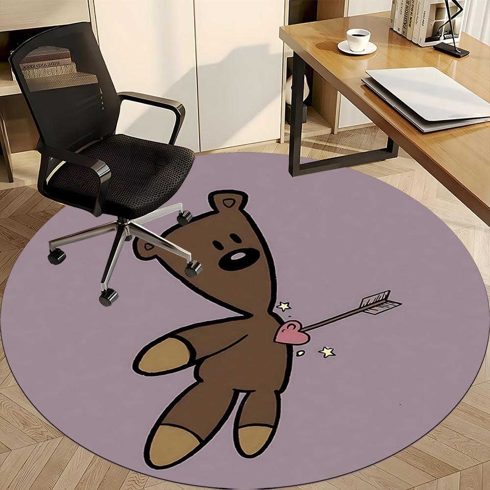 1pc Teddy Bear Office Round Area Rug, Mat Suitable ForOffice, Under Office Chairs Bedroom Living Room Home Decor, Room Deco