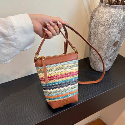 Kleine Strohtaschen Eimer für Frauen Sommer Mini Umhängetaschen Modemarken Strand Dame Reise Geldbörsen und neue Trend Handtaschen