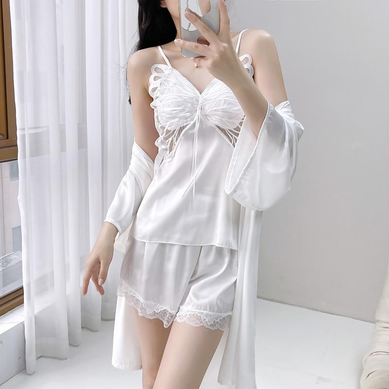 Women's Summer Pajamas Set Sexy New Ice Silk Suspenders Shorts Vest Internet Celebrity Butterfly Sex Backless Loungewear