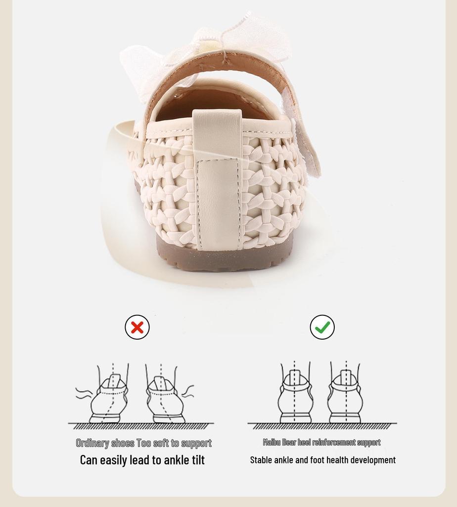 Spring Lace Bow Non-Slip Soft Bottom Baby Shoes - Girls' Princess Style Leather