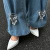 Imitation Pearl Heart Pendant Brooch Detachable Button Clasps Trouser Leg Decor Brooch Tassel Adjustable Jean Fit Tighten Buckle