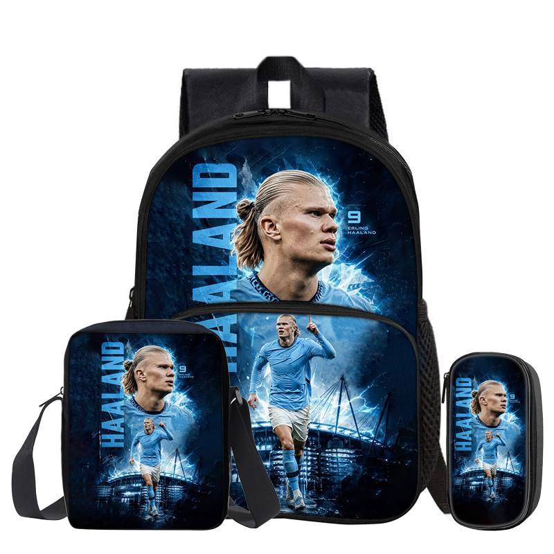 Sac à dos Étoile du Football Set 3 Pièces Sac à dos Haaland Sac bandoulière Sac à crayons Sac à dos Cadeau Jeune enfant Sac à dos Sport Sac d'école