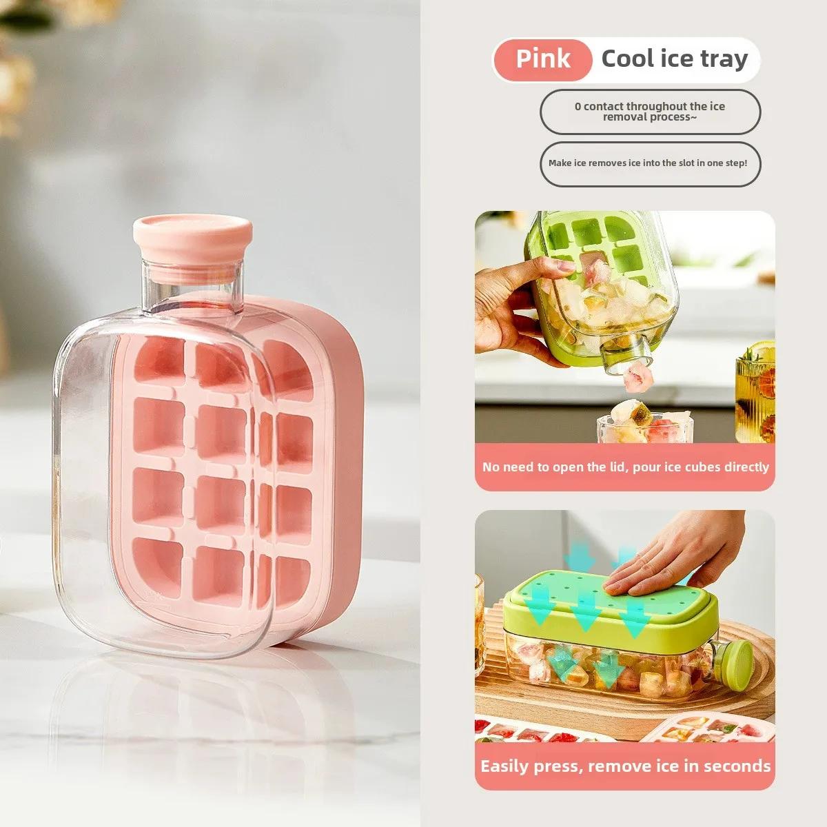 500/800ml Ice Cube Tray With Lid Reusable Silicone Ice Cube Mold BPA Free Ice Water Bottle Maker Cooling Popsicle Cube Molds 1PC