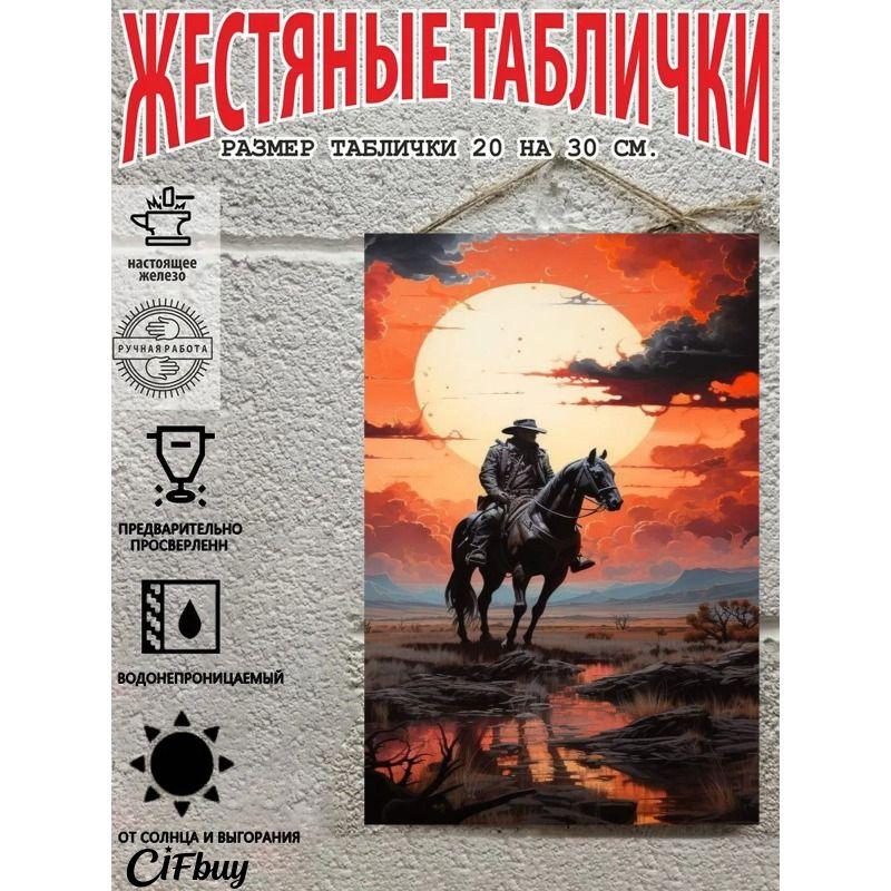 Cowboy on Horse Metal Tin Sign 20x30cm Rustic Wall Decor