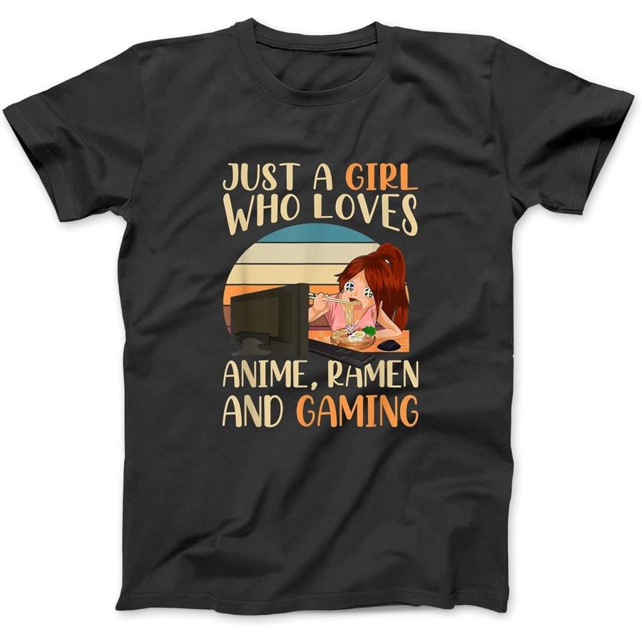 BestTeesEver Just A Girl Who Loves Anime Ramen and Gaming Retro Anime T-Shirt Black S