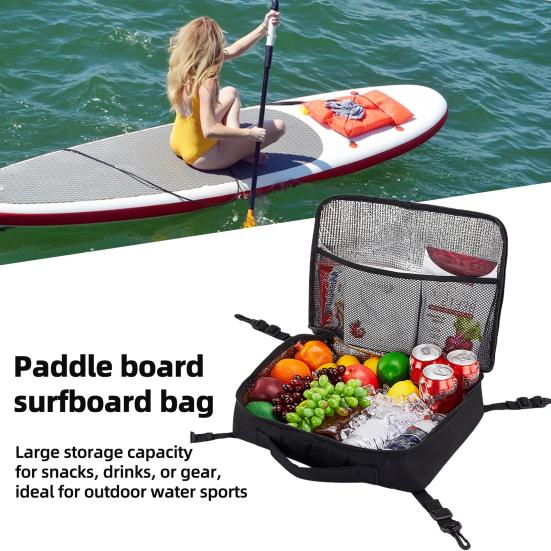 Paddle Board Cooler Bag Waterproof Insulated Sup Deck Bag with Mesh Zipper Pocket And 4 Clip Straps for Paddle Board SUP Kayak Accessories