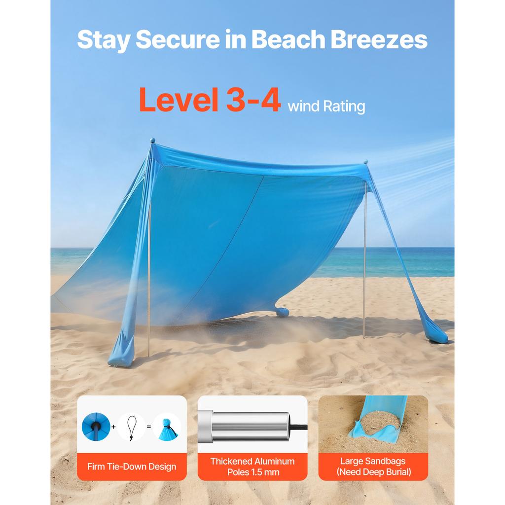 SucceBuy Beach Tent Sun Shelter Easy Pop Up Beach Canopy with Sandbags Stability Poles Sand Shovels Portable Shade for Camping