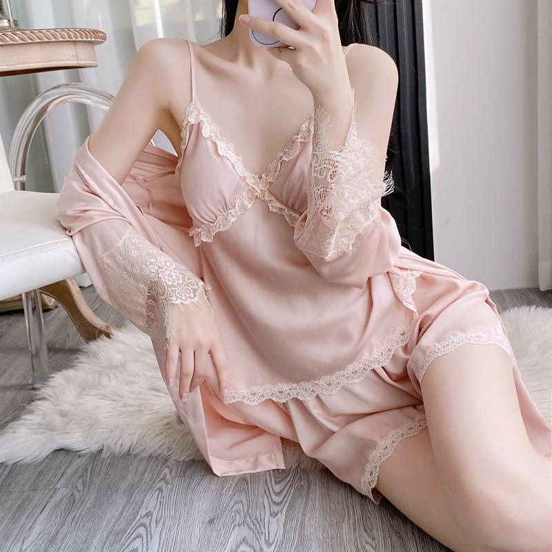 Internet Celebrity Spring and Summer Women's Pajamas New Thin Solid Color Lace Ice Silk Suspender Shorts Vest Loungewear Set