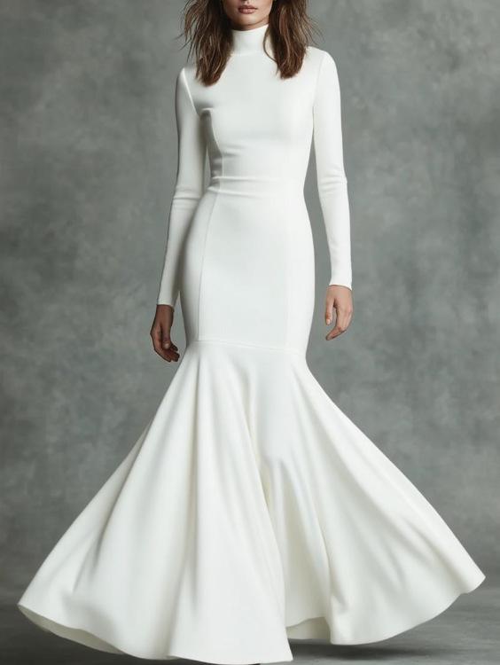 2025 European High-End Fishtail Autumn/Winter Dress S белый