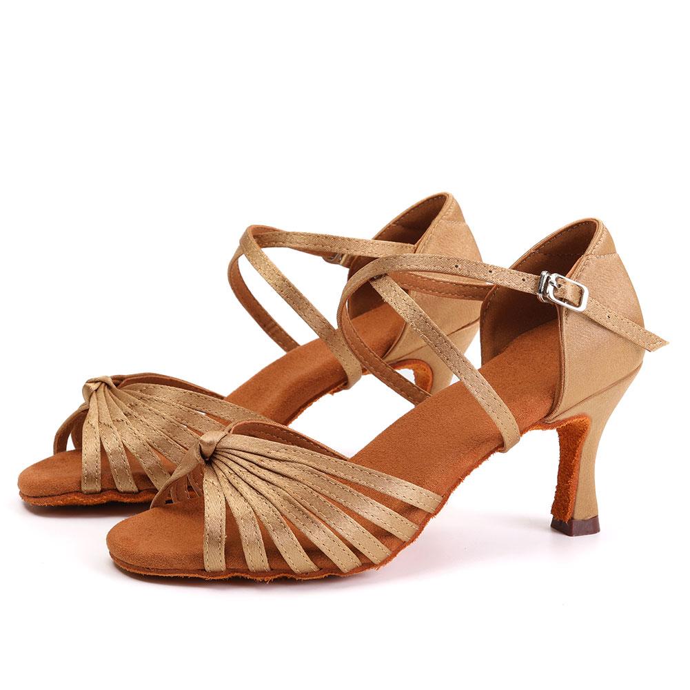 

Профессиональные женские туфли на высоком каблуке 7 см для латинских танцев, обувь для бальных танцев и сальсы, домашняя обувь 40 светло-коричневого