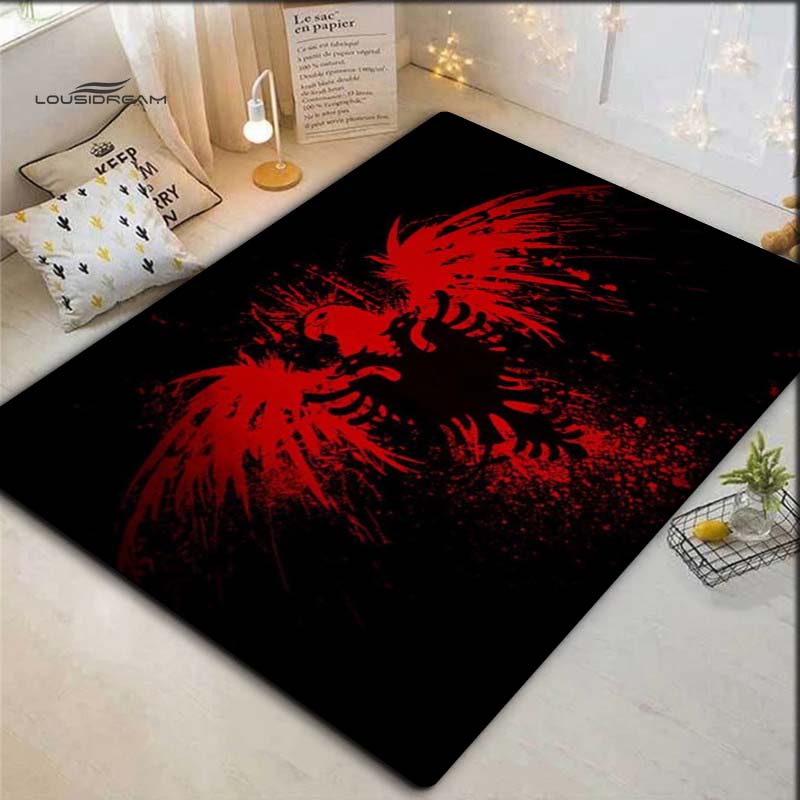 Black Background Red Splatter Double Headed Eagle Area Rug, Non Slip Soft Floor Mat Heraldic Art Home Decor Carpet