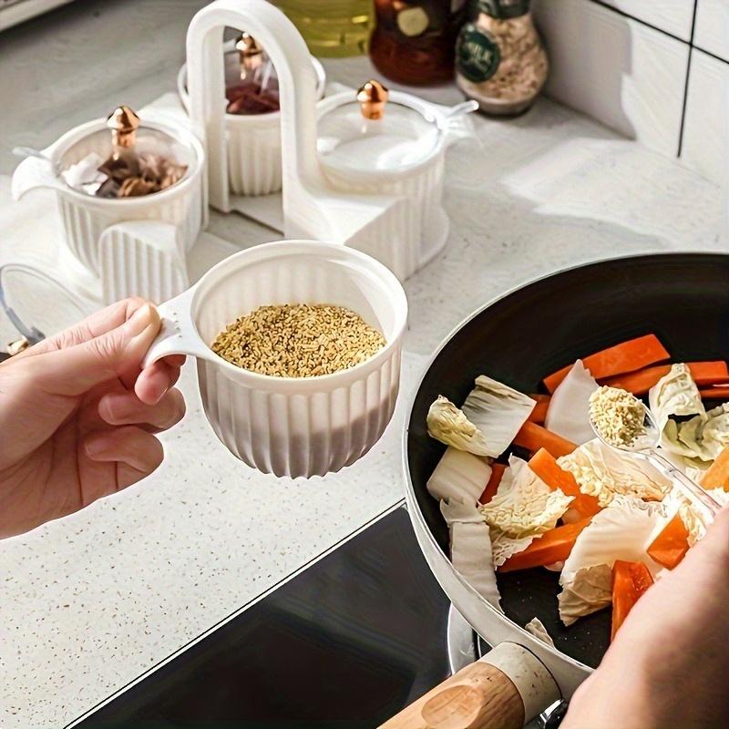 Kreatives 4-Fächer-Gewürzglas-Set für die Küche mit Griff Transparentem Deckel Gewürzbox Gewürzzubehör Küchenzubehör