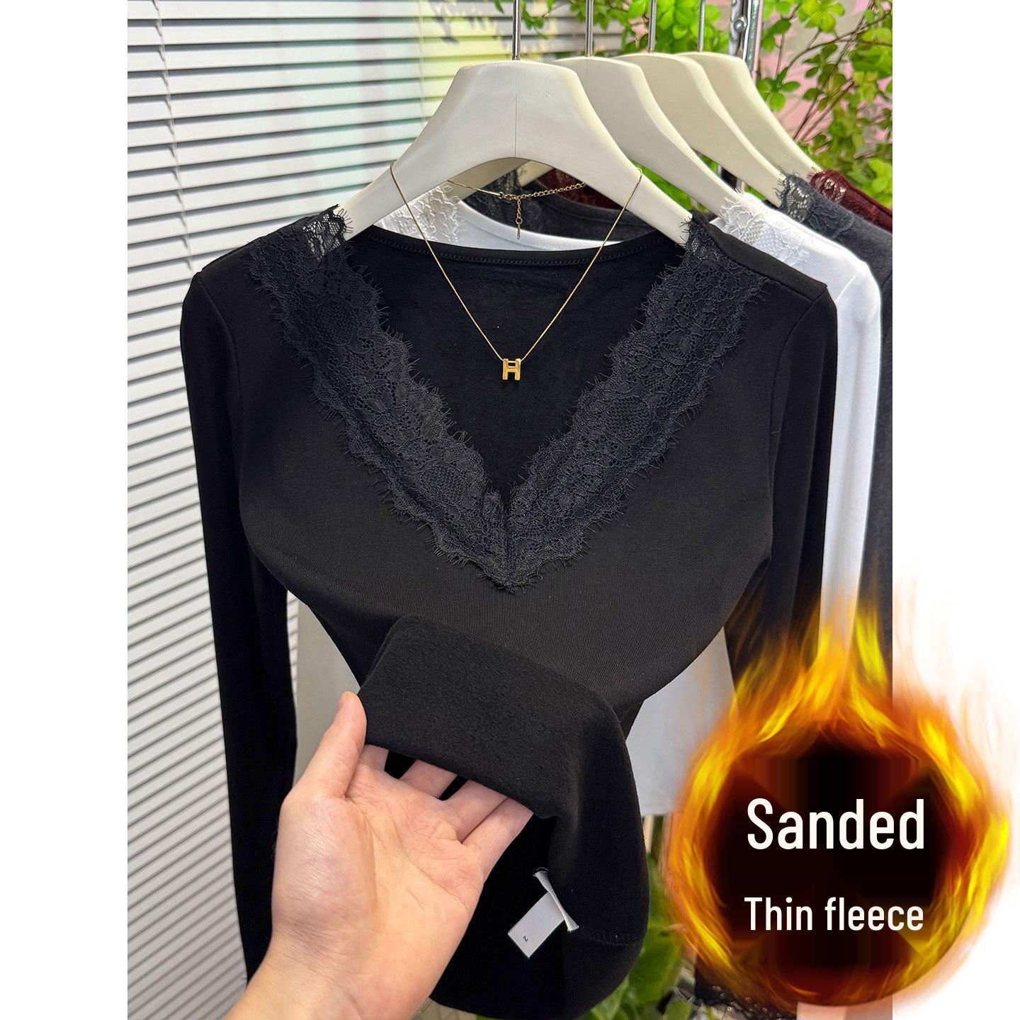

Women s 2025 Trendy Black V-Neck Lace Top - Stylish, Versatile, Age-Reducing, Regular Shoulder Design XL [120-140 kg]