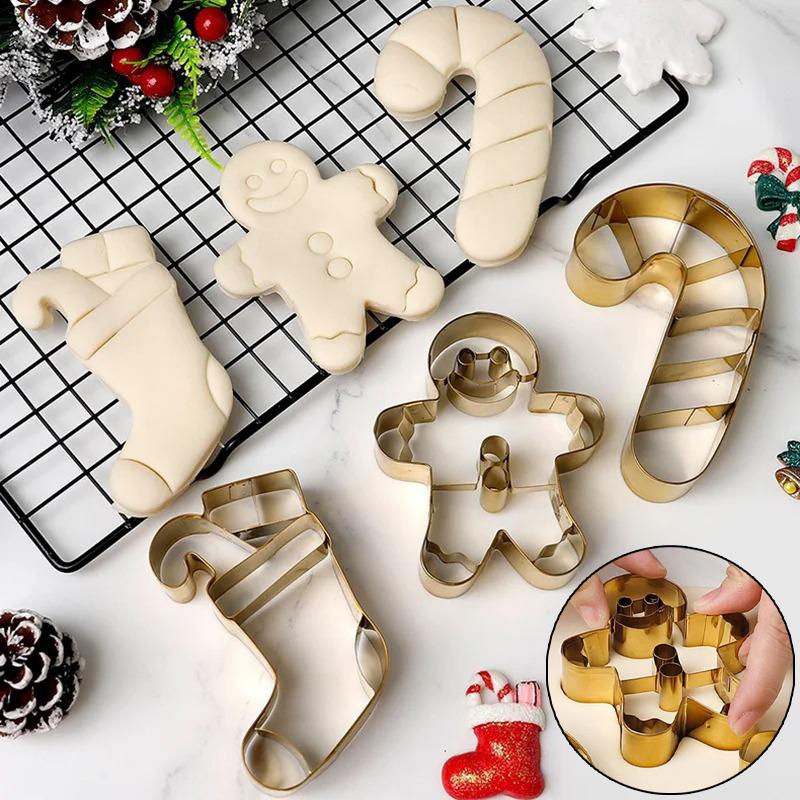 Stainless Steel Christmas Cookie Mold Gingerbread Man Xmas Socks Biscuit Cutter Mould Pastry Decorating Supplies Baking Tools