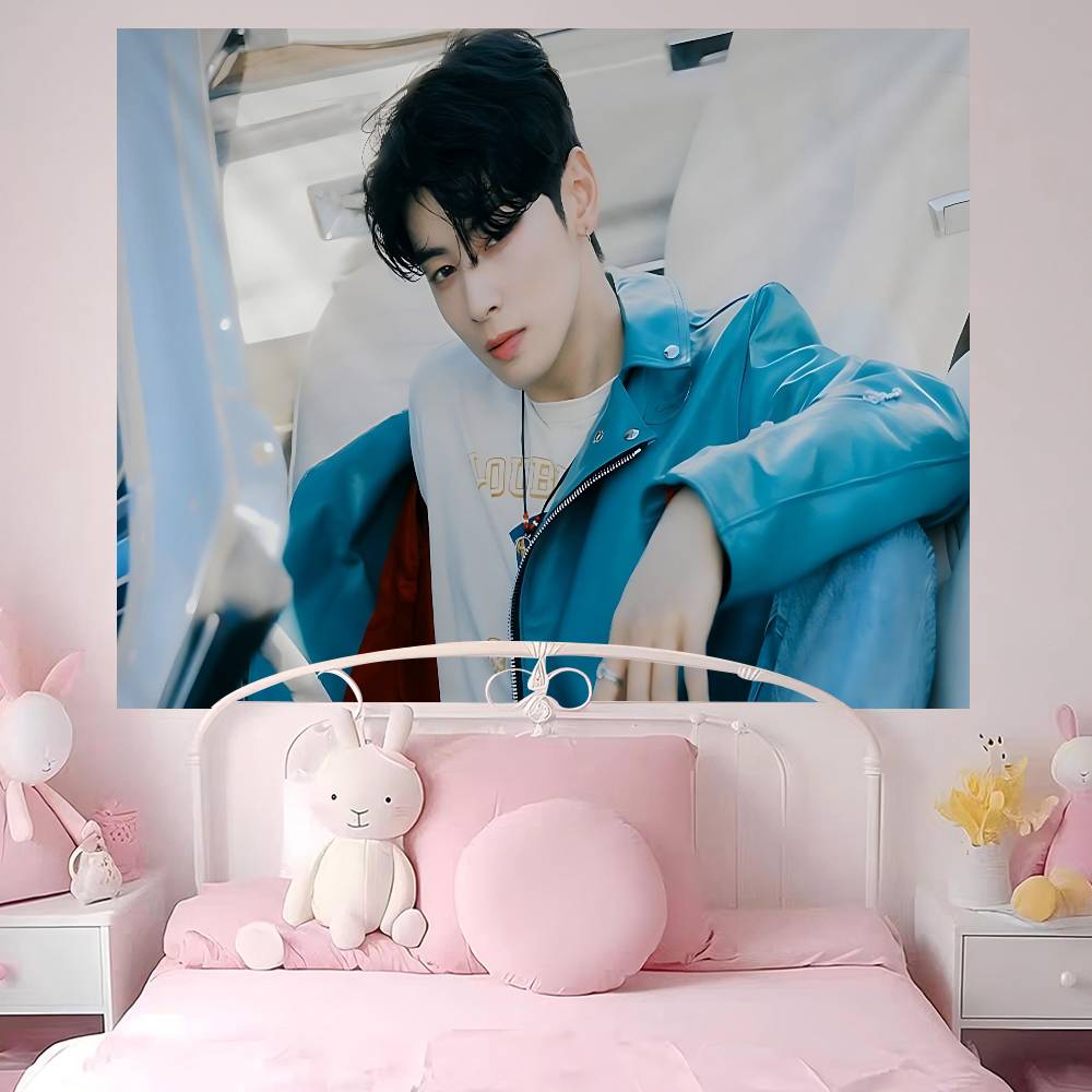 Kpop AAstro Cha Eun Woo Printed Large Wall Tapestry Art Science Fiction Room Home Decor Decor Blanket