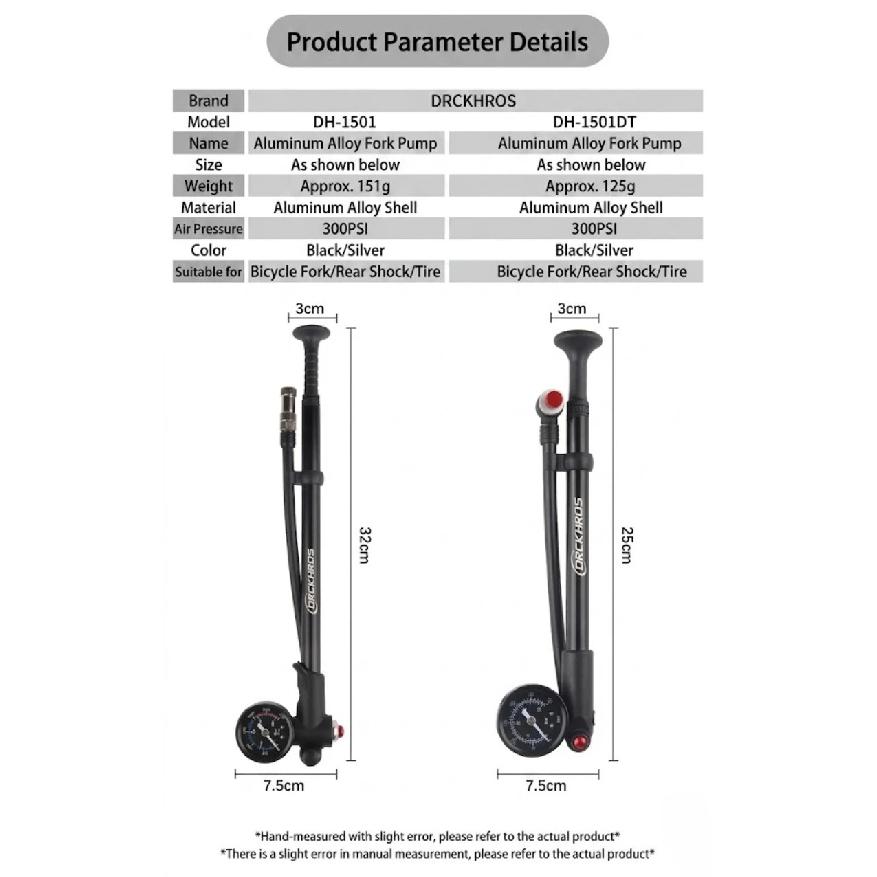 High Pressure Bicycle Pump 300PSI with Gauge Portable Shock Pump for Front Fork Rear Suspension Schrader Presta Valve MTB Road