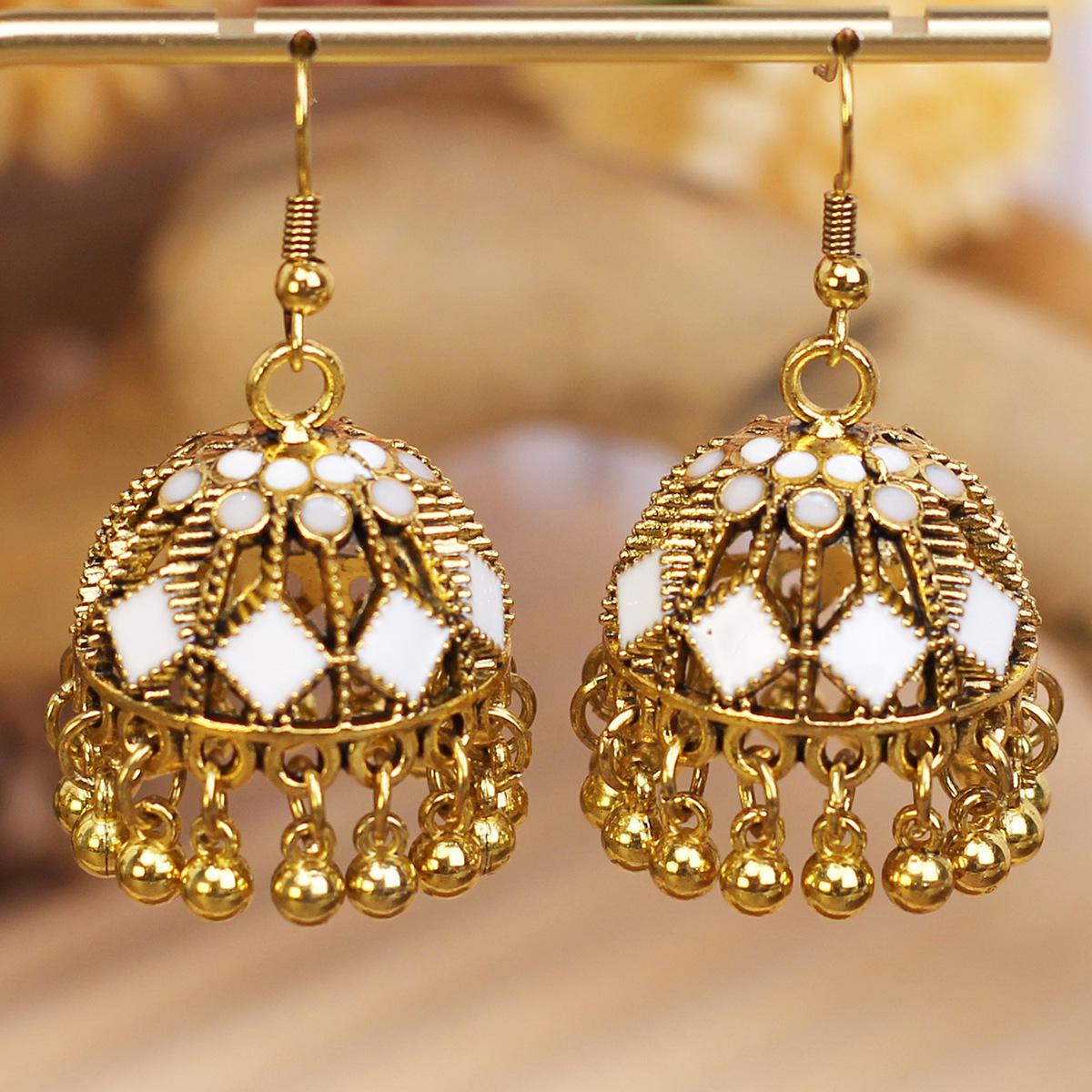 Retro Bohemian Enamel Tassel Earrings – Ethnic Style with Hollow Bells