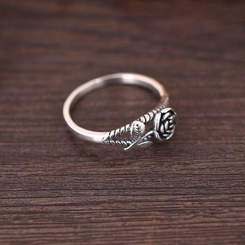 Rose Flower Rings For Women Silver Color Jewelry Alloy Material Vintage Retro