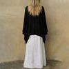 Women's Color V-Neck Long Sleeve Cape Top and Loose Fit Dress Two-Piece Set