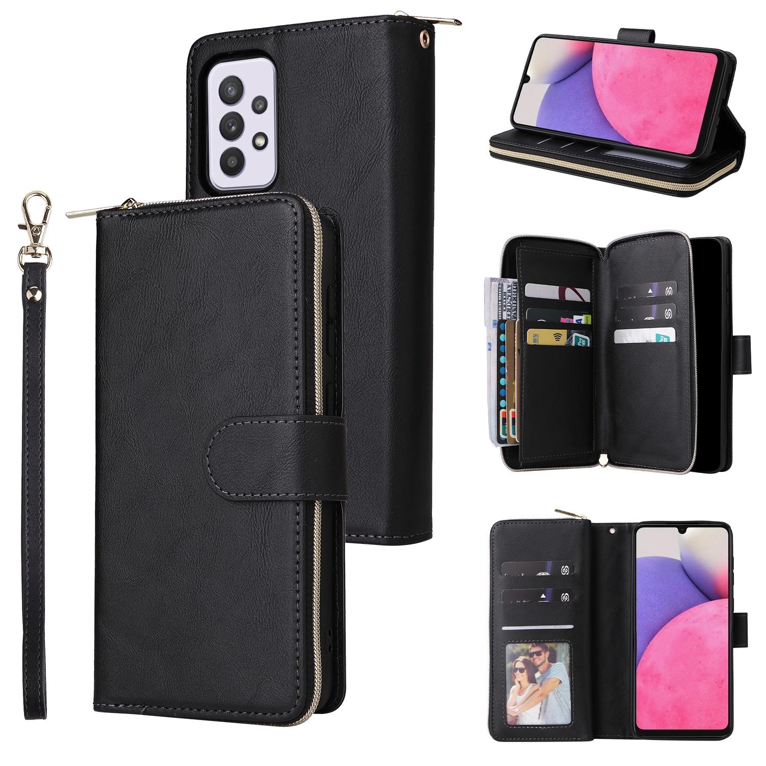 

For Samsung Galaxy A33 5G Zipper Wallet Case Card Slots Leather Phone Cover Black